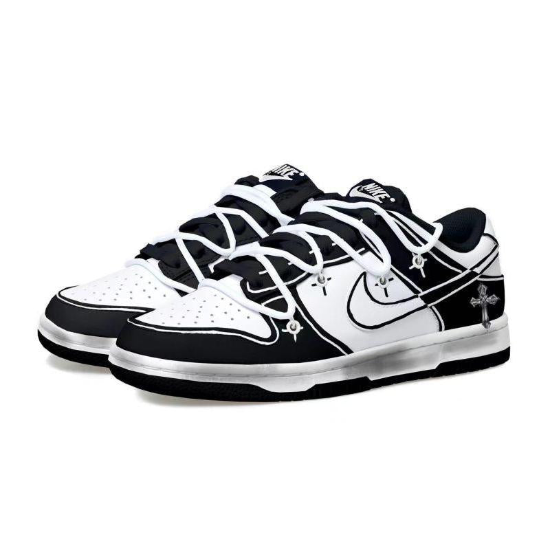 [Custom 2D cross-shaped female S-BOX]  Dunk Skateboarding Shoes Women's Low-top Black/white
