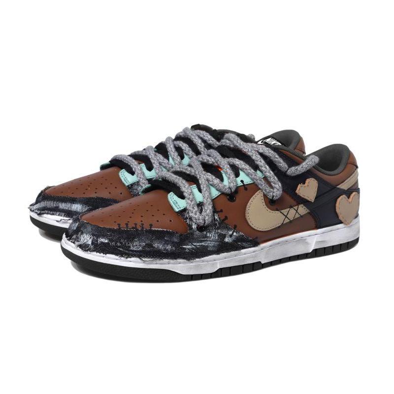 [Custom Pasted heart-shaped female S-BOX]  Dunk Skateboarding Shoes Women's Low-top Brown/Black