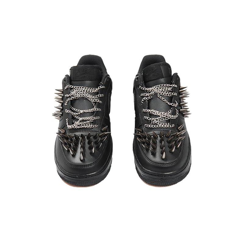 [Custom Pure black punk rivets]  Air Force 1 Skateboarding Shoes Men Low-top Black