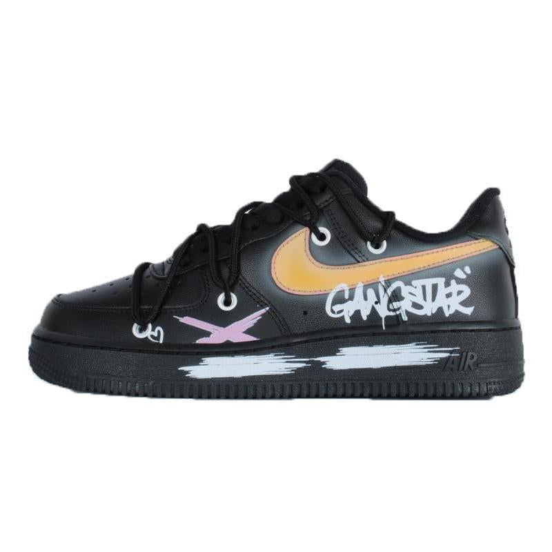 [Custom Cool graffiti]  Air Force 1 Skateboarding Shoes Men Low-top Black/pink