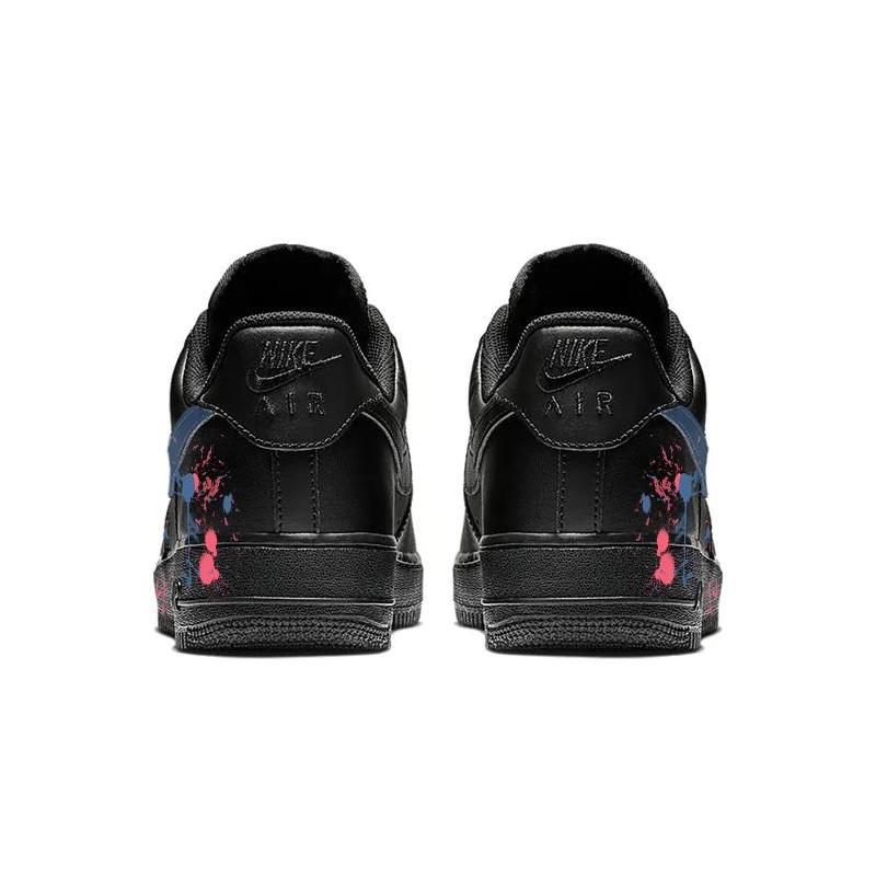 [Custom Splashed ink in blue and pink]  Air Force 1 Skateboarding Shoes Unisex Low-top Black/pink