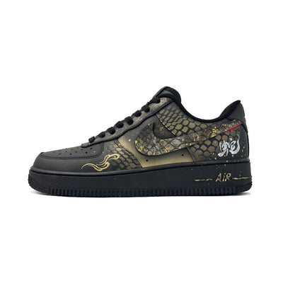 [Custom Black gold for men's New Year with the Spirit Snake]  Air Force 1 Skateboard Shoes Unisex Low-Top Gold
