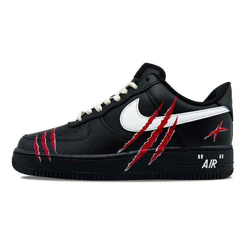 [Custom Black Wolf claws for men and women]  Air Force 1 Skateboarding Shoes Unisex Low-top Black/white