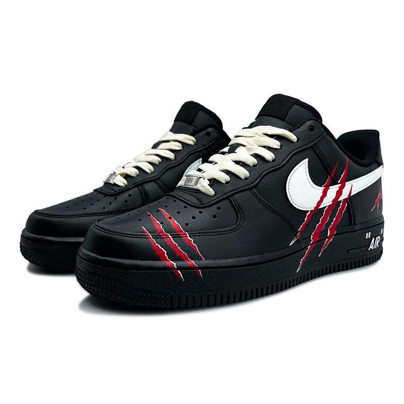 [Custom Black Wolf claws for men and women]  Air Force 1 Skateboarding Shoes Unisex Low-top Black/white