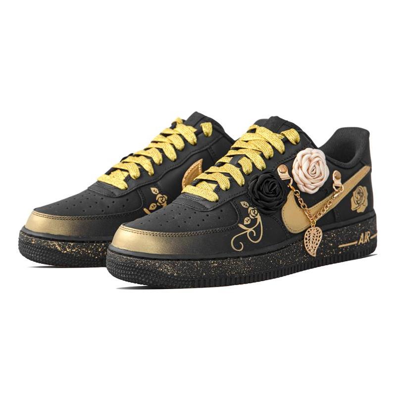 [Custom Black gold rose]  Air Force 1 Skateboarding Shoes Men