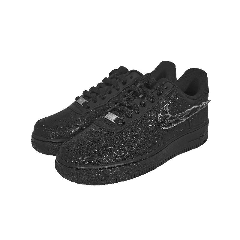 [Custom A man with silver wings and a starry sky]  Air Force 1 Skateboard Shoes Unisex Low-Top Black/Silver