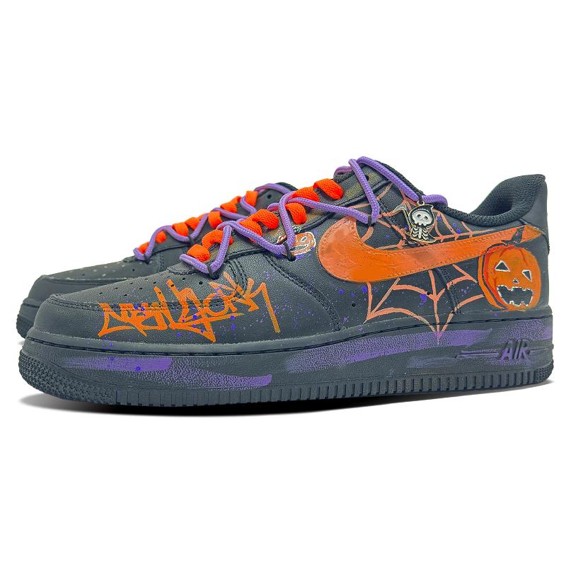 [Custom Surprise Pumpkin]  Air Force 1 Skateboard Shoes Unisex Low-Top Black/Purple/Orange