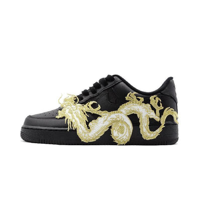 [Custom Golden Dragon]  Air Force 1 Skateboarding Shoes Unisex Low-top Black/gold