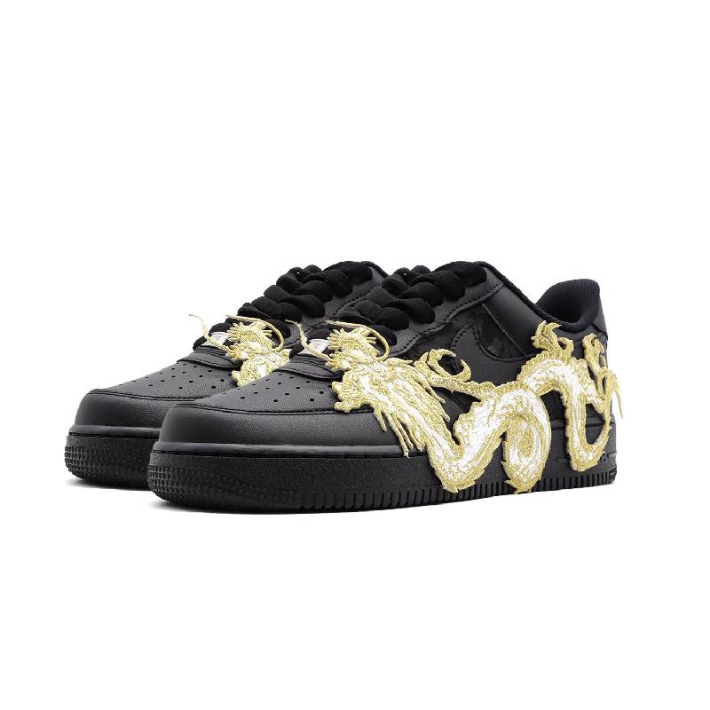 [Custom Golden Dragon]  Air Force 1 Skateboarding Shoes Unisex Low-top Black/gold
