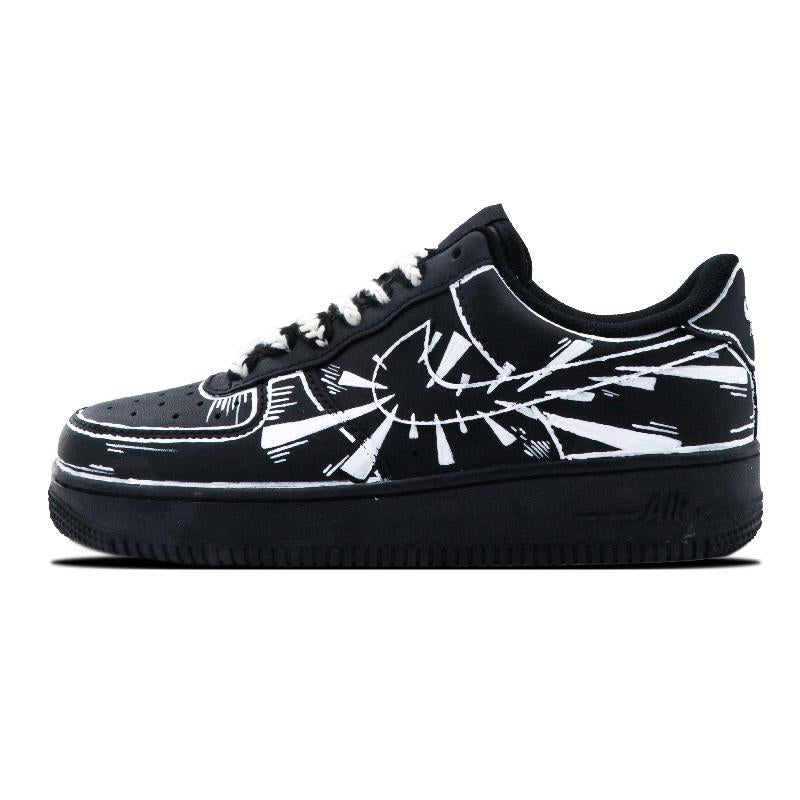 [Custom Racing]  Air Force 1 Skateboarding Shoes Unisex Low-top Black And White