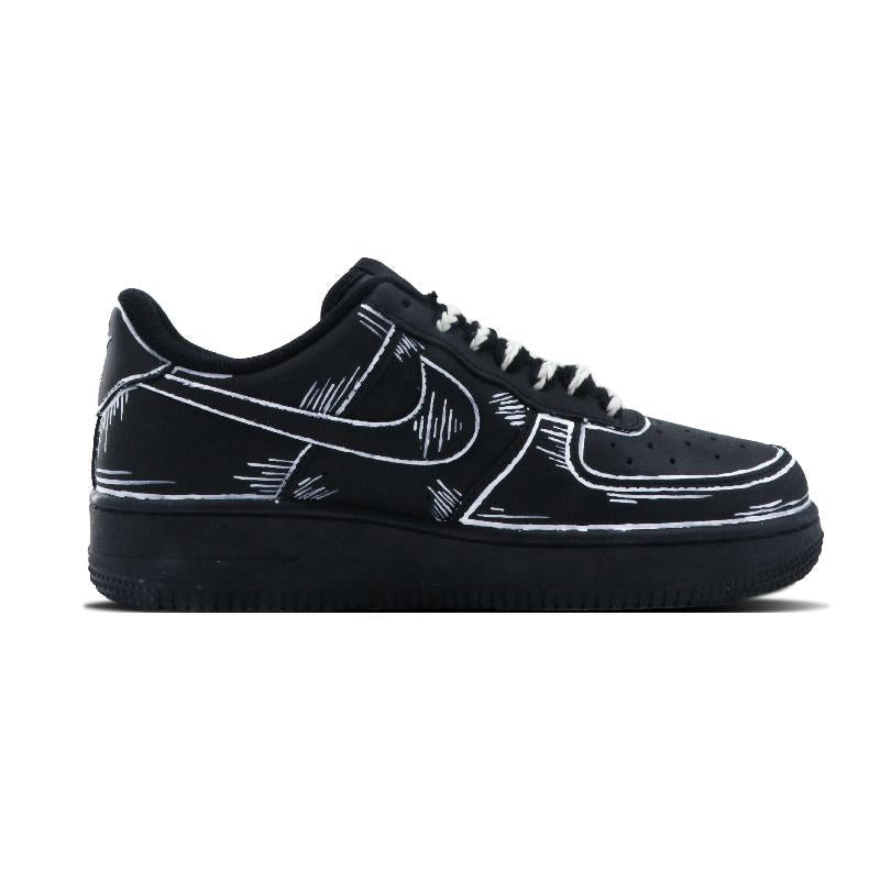 [Custom Racing]  Air Force 1 Skateboarding Shoes Unisex Low-top Black And White