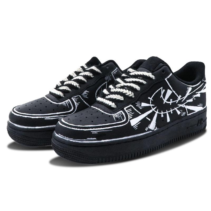 [Custom Racing]  Air Force 1 Skateboarding Shoes Unisex Low-top Black And White