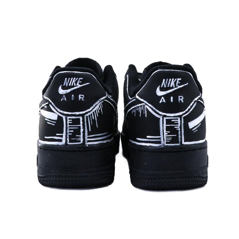 [Custom Racing]  Air Force 1 Skateboarding Shoes Unisex Low-top Black And White