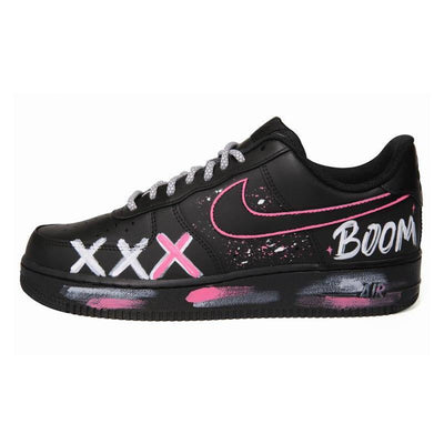 [Custom Men's hand-painted graffiti splashed black rose]  Air Force 1 Skateboarding Shoes Men Low-top Black Rose