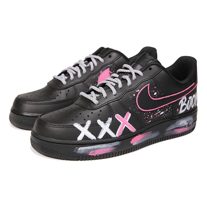 [Custom Men's hand-painted graffiti splashed black rose]  Air Force 1 Skateboarding Shoes Men Low-top Black Rose
