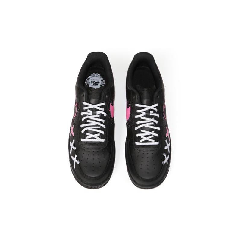[Custom Men's hand-painted graffiti splashed black rose]  Air Force 1 Skateboarding Shoes Men Low-top Black Rose