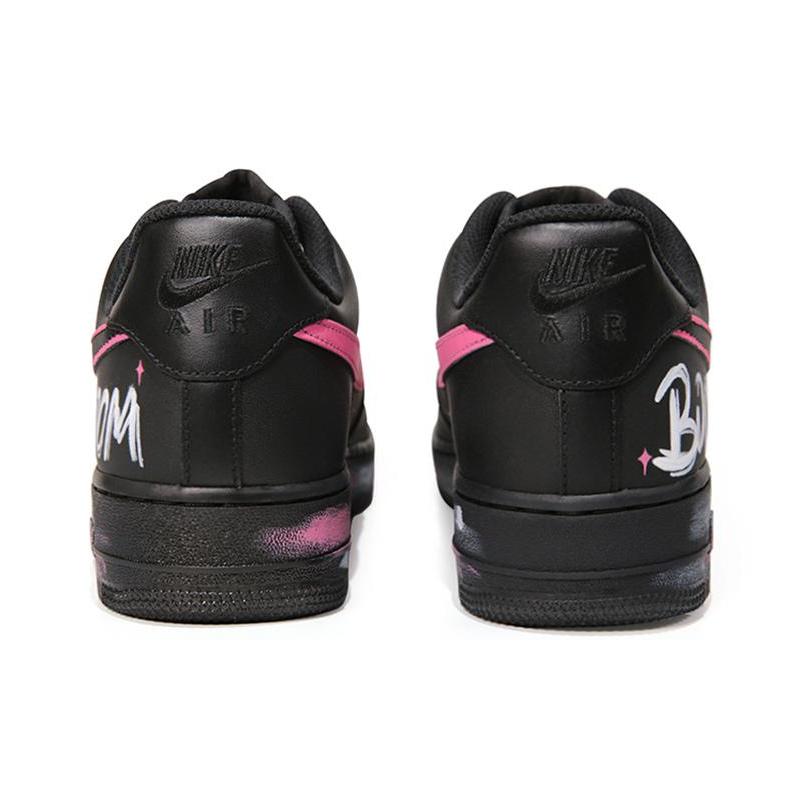 [Custom Men's hand-painted graffiti splashed black rose]  Air Force 1 Skateboarding Shoes Men Low-top Black Rose