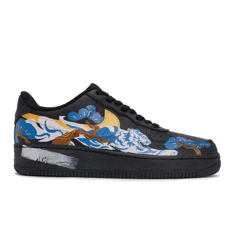 [Custom The same style for both men and women: tiger roar and Dragon roar]  Air Force 1 Skateboard Shoes Unisex Low-Top Blue/Yellow