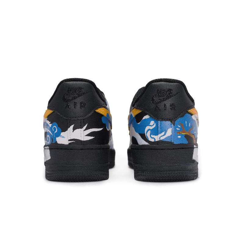 [Custom The same style for both men and women: tiger roar and Dragon roar]  Air Force 1 Skateboard Shoes Unisex Low-Top Blue/Yellow