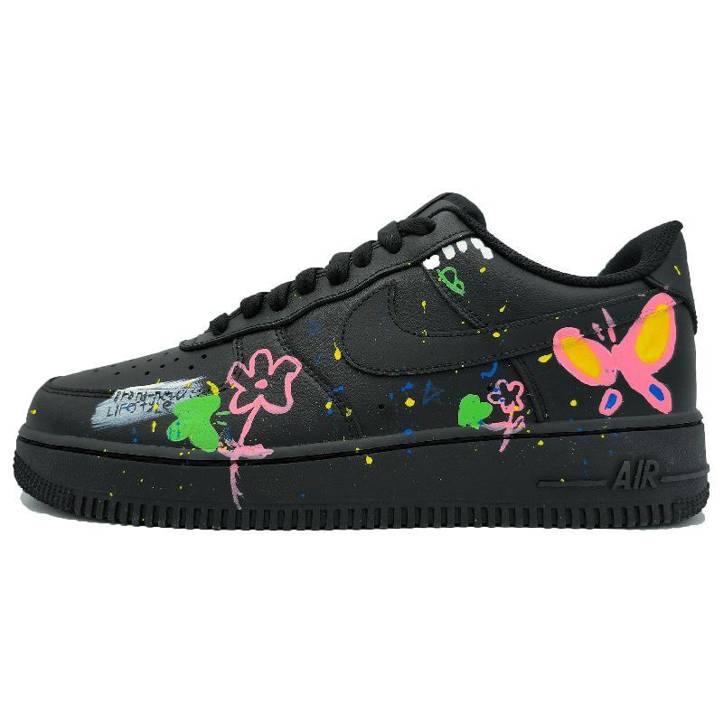 [Custom Butterflies dance in the dark night]  Air Force 1 Skateboard Shoes Unisex Low-Top Black