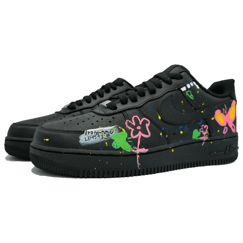 [Custom Butterflies dance in the dark night]  Air Force 1 Skateboard Shoes Unisex Low-Top Black