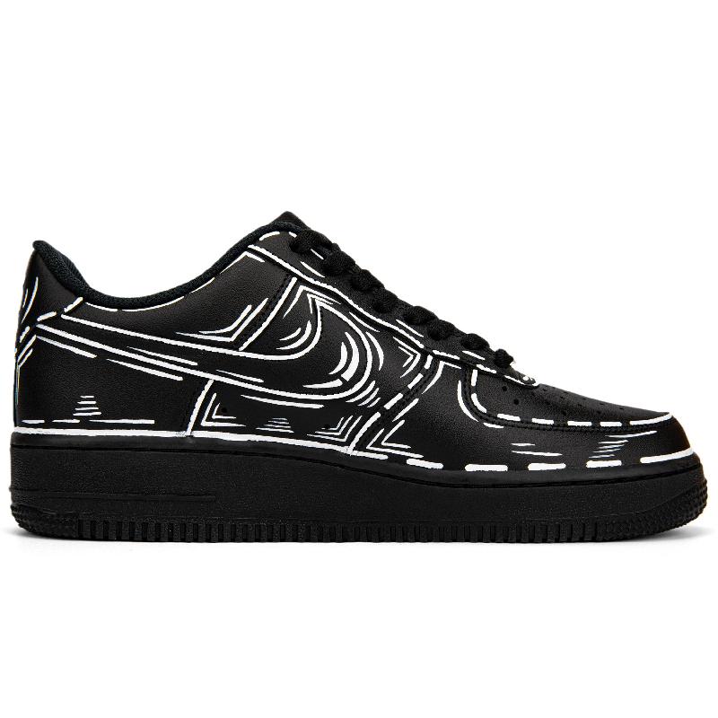 [Custom Black and white in the second dimension]  Air Force 1 Skateboarding Shoes Men Low-top