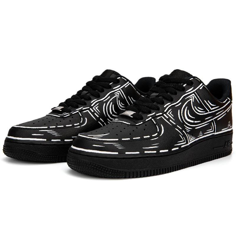 [Custom Black and white in the second dimension]  Air Force 1 Skateboarding Shoes Men Low-top