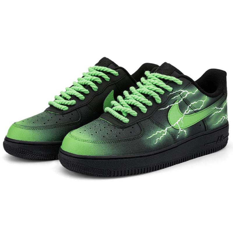 [Custom Flowing blue lightning]  Air Force 1 Skateboarding Shoes Unisex Low-top