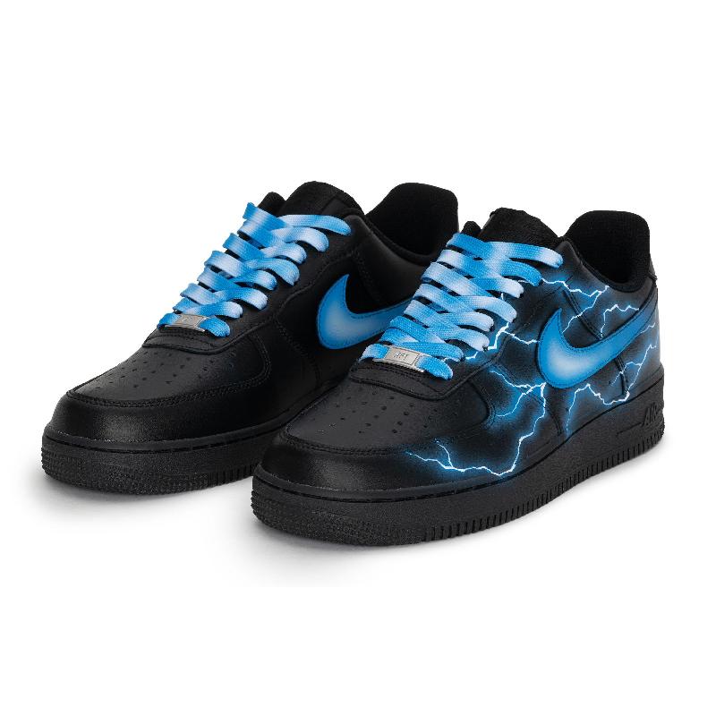 [Custom Flowing blue lightning]  Air Force 1 Skateboarding Shoes Unisex Low-top