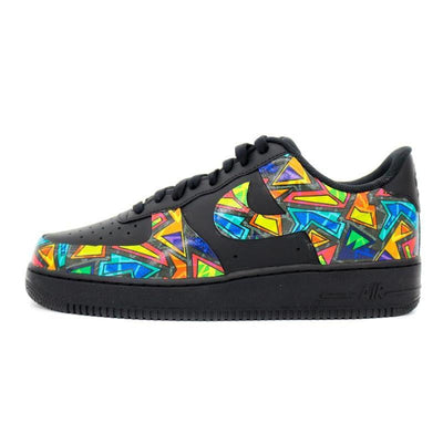 [Custom Men's geometric graffiti]  Air Force 1 Skateboarding Shoes Men Low-top Black/Blue
