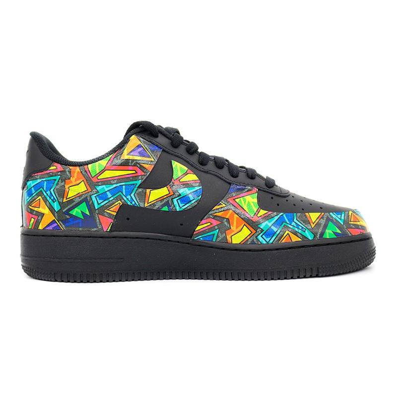 [Custom Men's geometric graffiti]  Air Force 1 Skateboarding Shoes Men Low-top Black/Blue