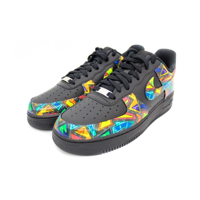 [Custom Men's geometric graffiti]  Air Force 1 Skateboarding Shoes Men Low-top Black/Blue