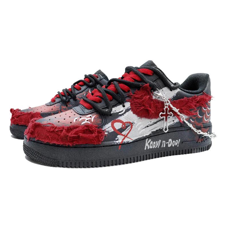 [Custom Black Dragon Limited]  Air Force 1 Skateboarding Shoes Unisex Low-top Black/Red