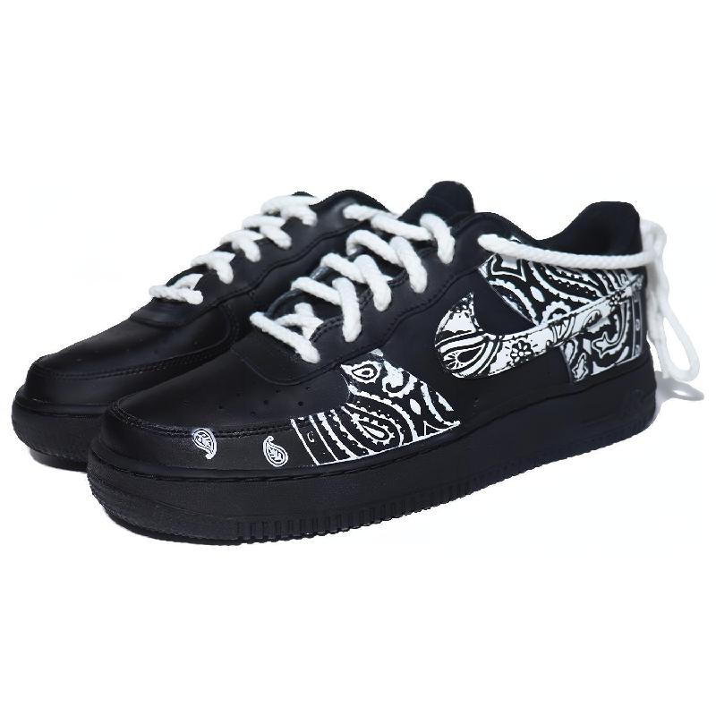 [Custom XR cashew flower QD]  Air Force 1 Skateboarding Shoes Men Low-top Black/white