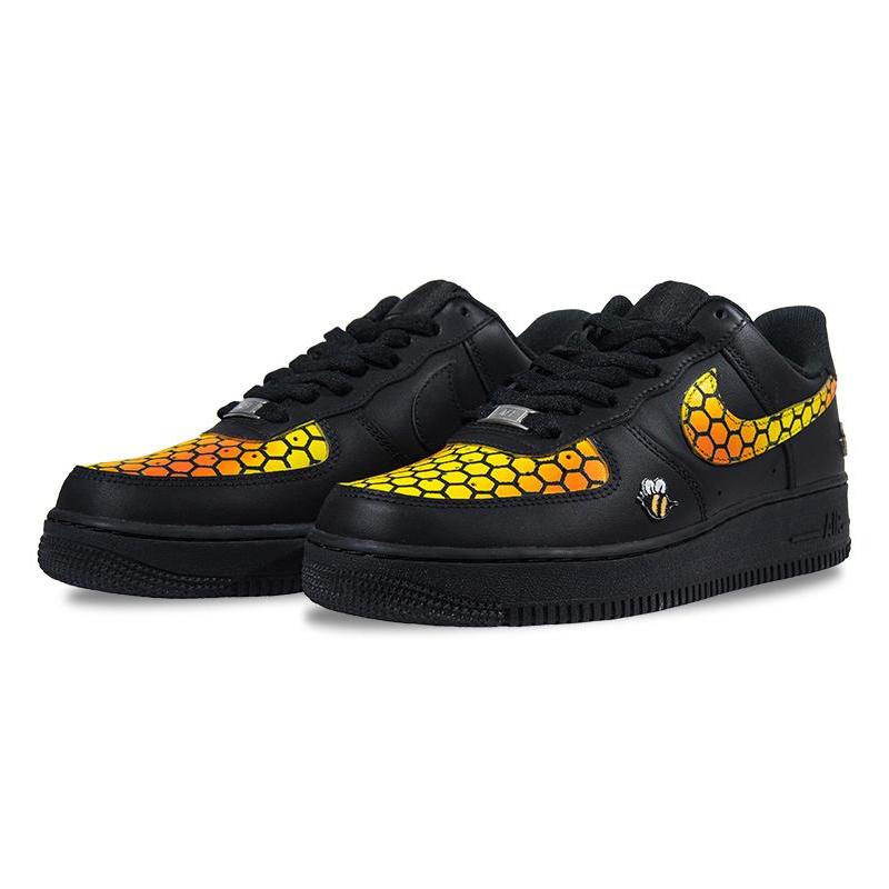[Custom AF1 cellular]  Air Force 1 Skateboarding Shoes Men Low-top Black/yellow