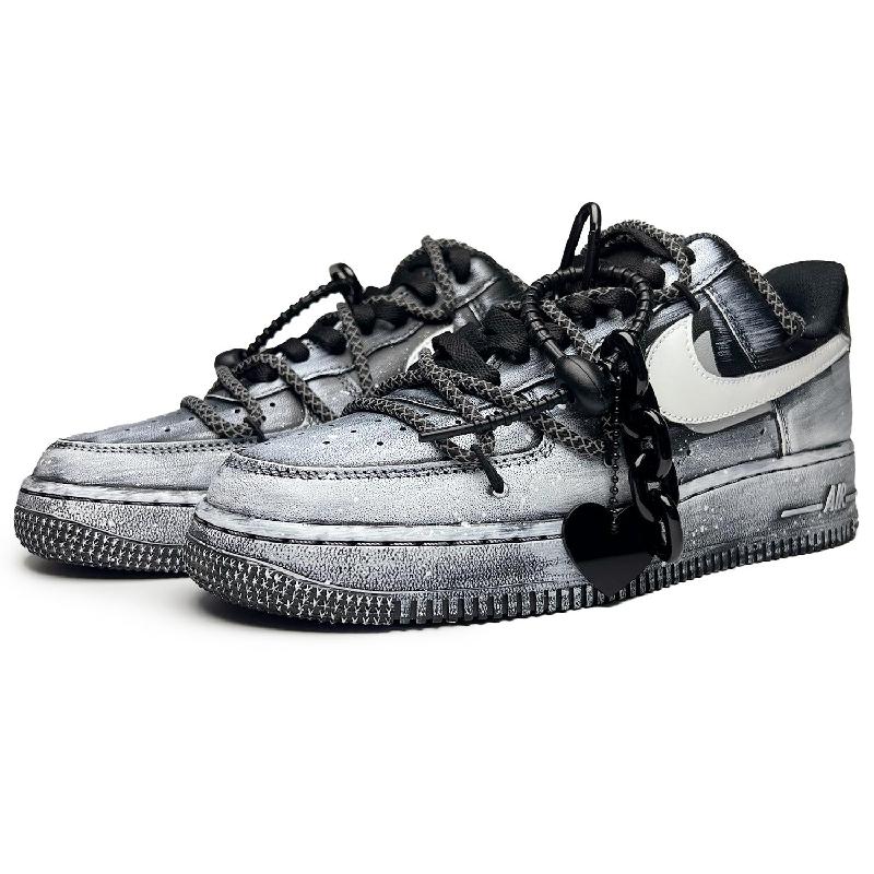 [Custom The male and female versions of the Magpie Bridge and the starry River]  Air Force 1 Skateboarding Shoes Unisex Low-top Black/white/gray