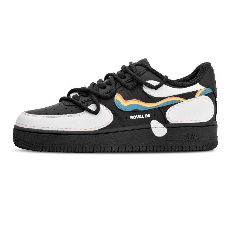 [Custom Rainbow whale]  Air Force 1 Skateboard Shoes Unisex Low-Top Black Gray