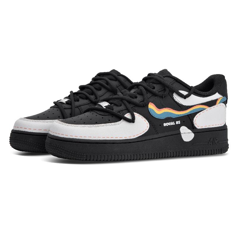 [Custom Rainbow whale]  Air Force 1 Skateboard Shoes Unisex Low-Top Black Gray
