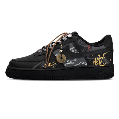 [Custom Golden Snake Auspicious]  Air Force 1 Skateboard Shoes Unisex Low-Top Black Gold