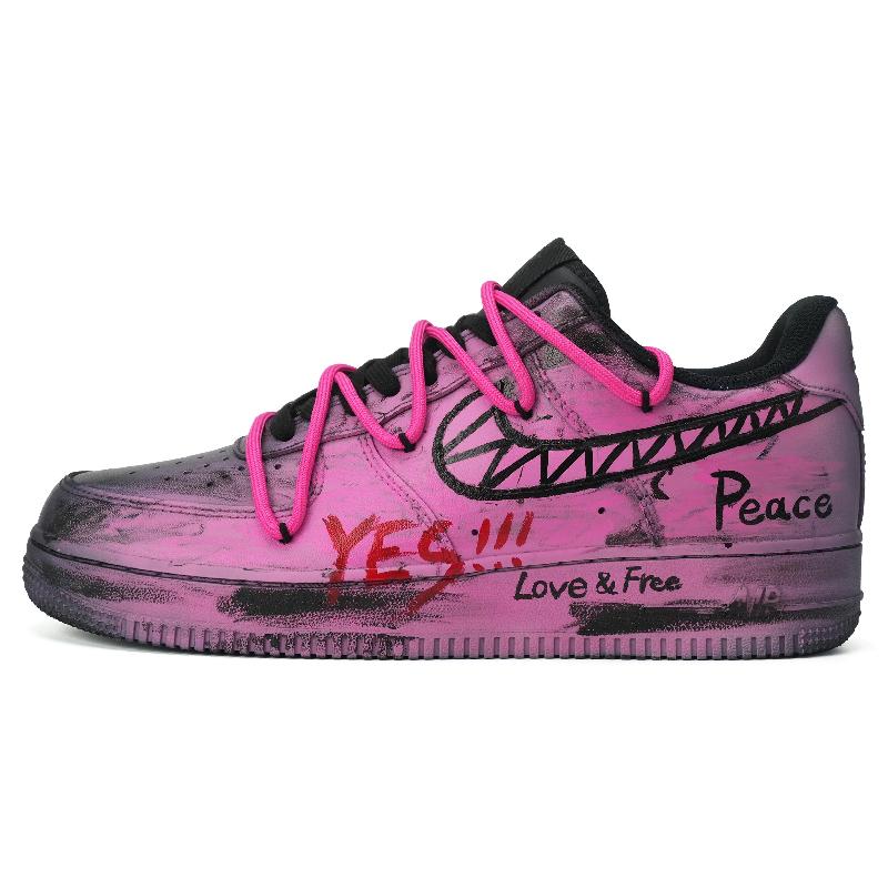 [Custom YON]  Air Force 1 Skateboard Shoes Unisex Low-Top Black/Pink Blue