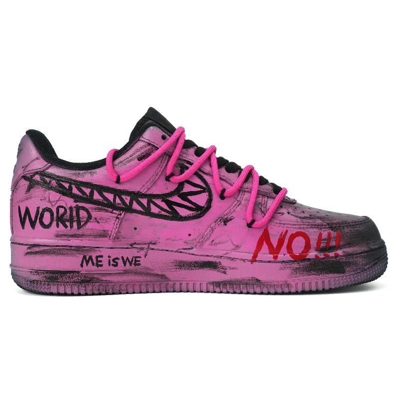 [Custom YON]  Air Force 1 Skateboard Shoes Unisex Low-Top Black/Pink Blue