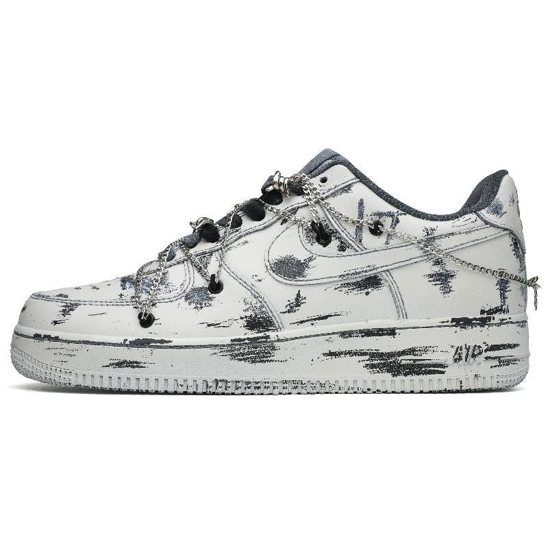 [Custom Broken snow realm]  Air Force 1 Skateboarding Shoes Men Low-top White/black