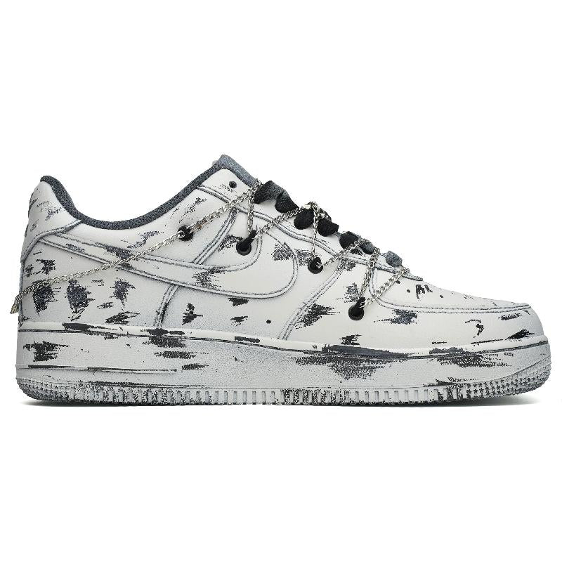 [Custom Broken snow realm]  Air Force 1 Skateboarding Shoes Men Low-top White/black