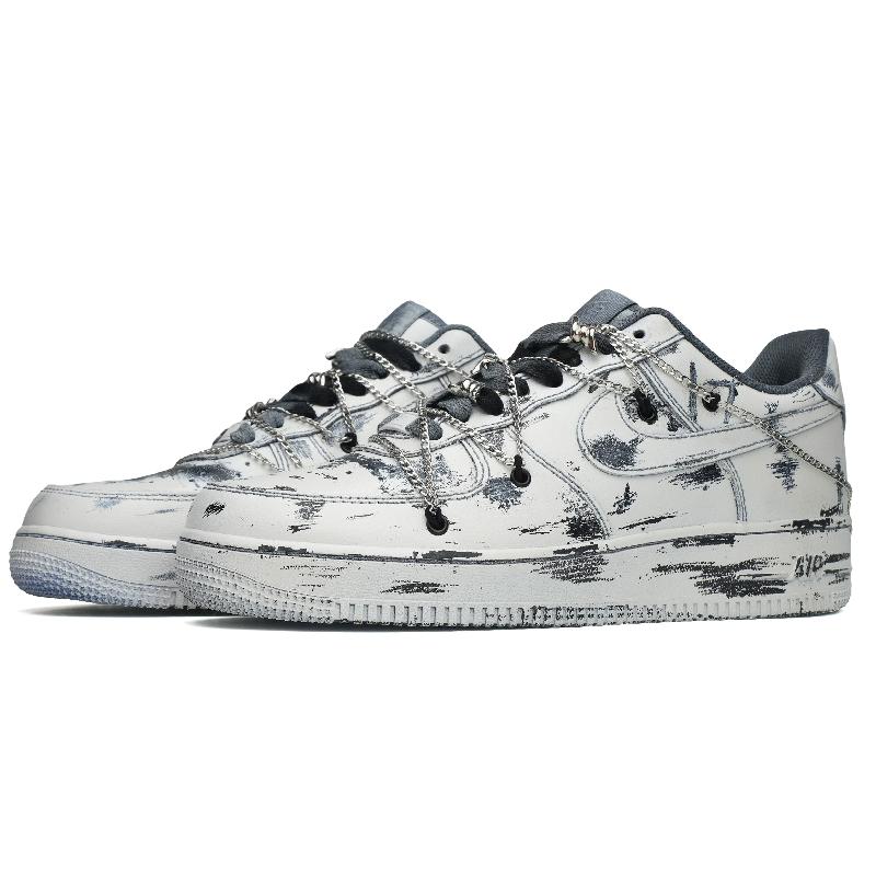[Custom Broken snow realm]  Air Force 1 Skateboarding Shoes Men Low-top White/black