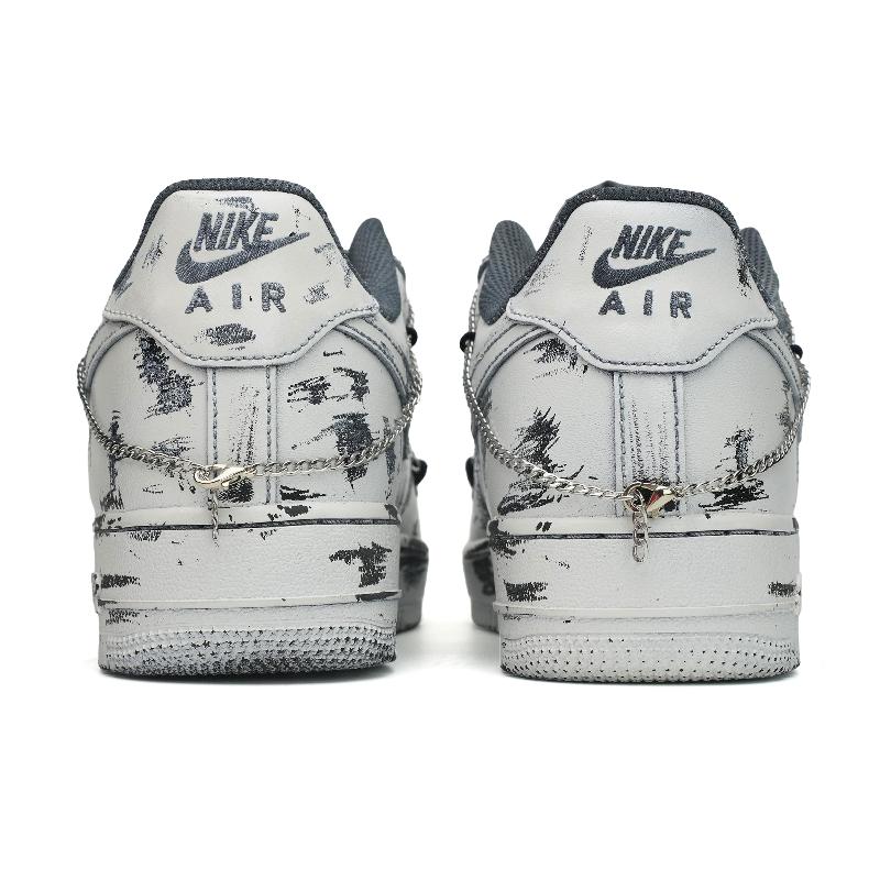 [Custom Broken snow realm]  Air Force 1 Skateboarding Shoes Men Low-top White/black