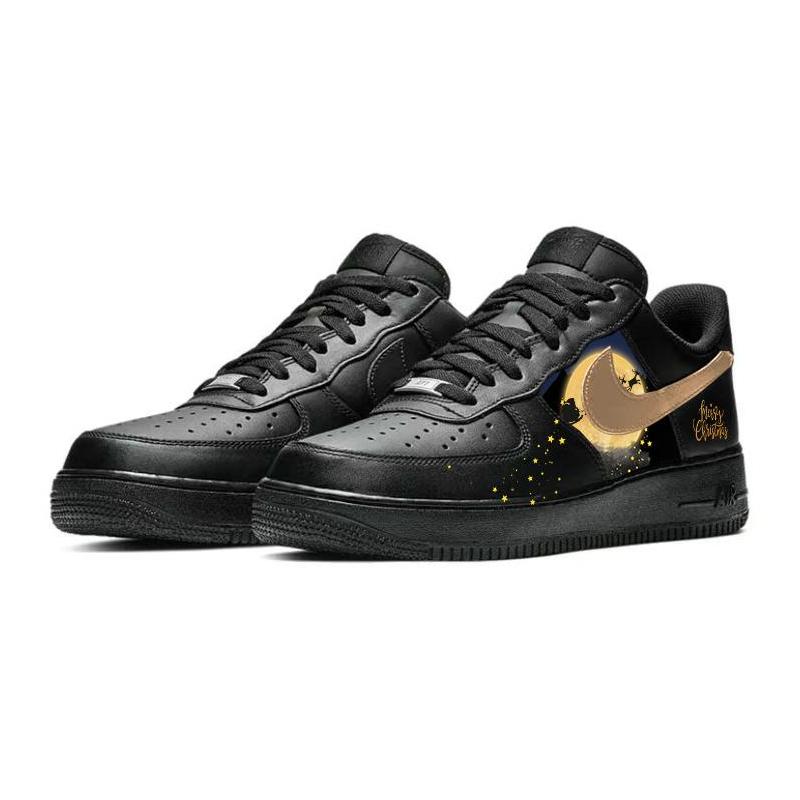 [Custom Christmas Eve]  Air Force 1 Skateboard Shoes Unisex Low-Top Black