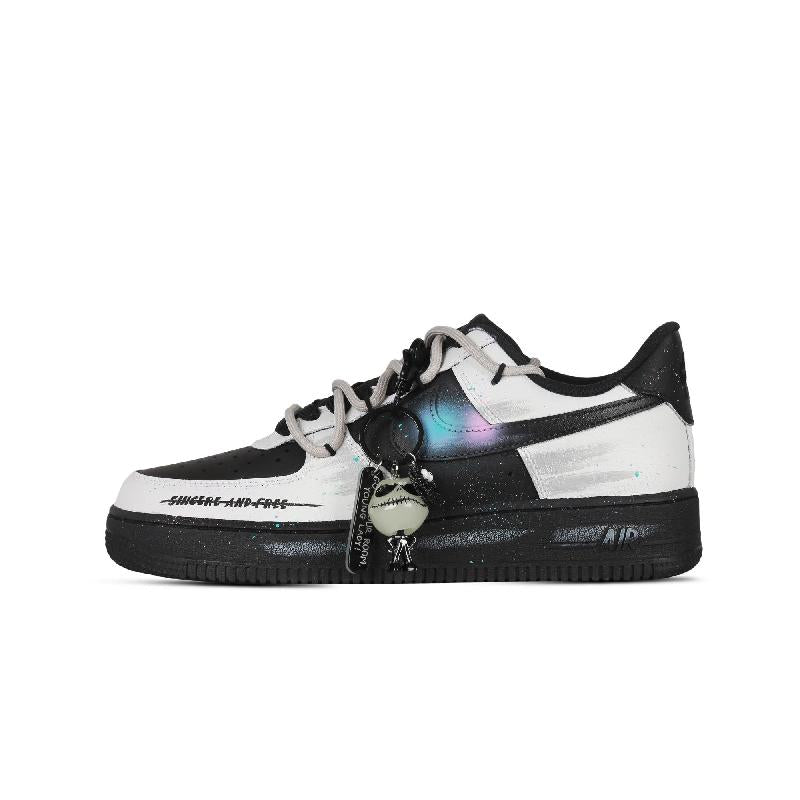 [Custom Double stars for men and women]  Air Force 1 Skateboard Shoes Unisex Low-Top Black/White