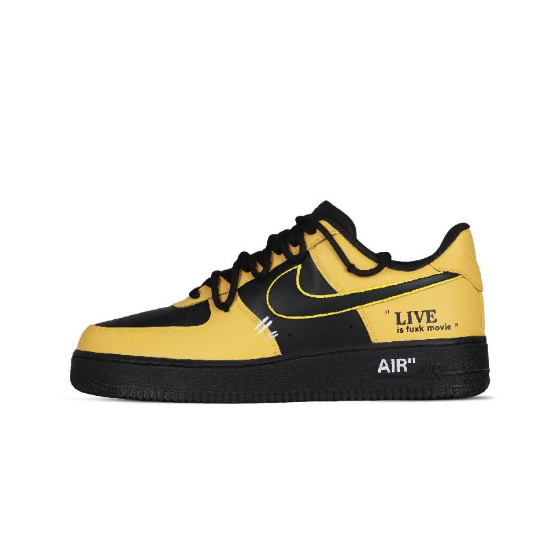 [Custom Absurd copy for both men and women]  Air Force 1 Skateboard Shoes Unisex Low-Top Black/Yellow