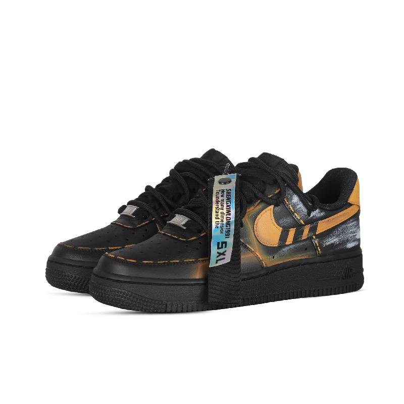 [Custom Men's and women's Alert 2.0]  Air Force 1 Skateboard Shoes Unisex Low-Top Black/Yellow