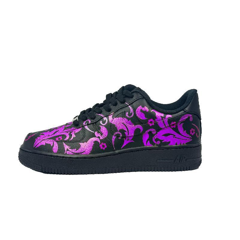 [Custom Pearl purple flower]  Air Force 1 Skateboard Shoes Unisex Low-Top Black/Purple